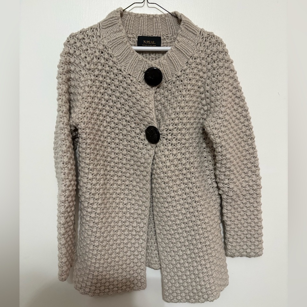 N.Peal Women's 100%Cashmere Textured Knit Cardigan - Cream size L